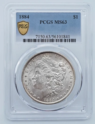 1884-P Morgan Silver Dollar PCGS MS63 Gold Shield Label - T362