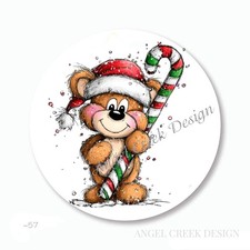 CUTE CANDY CANE BEAR CHRISTMAS SCRAPBOOK STICKERS ENVELOPE SEALS HOLIDAY FAVORS