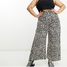 ASOS Design Curve Leopard Animal Print Pleated Wide Leg Trousers US 12
