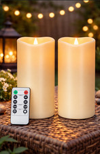 2 Outdoor Flameless Battery Operated Candles with Timer 3x6 Waterproof LED Light