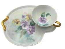 Vintage Tea Cup with Tray Snack Set Porcelain Floral Flowers Dessert Breakfast