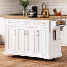 54inch Kitchen Island Rolling Kitchen Cart w/4 Doors and 3 Drawers Dining Room