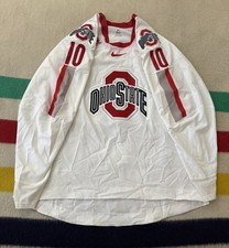 Nike Ohio State Game Worn Team Player Issue Hockey Jersey 60 Fight Strap #10