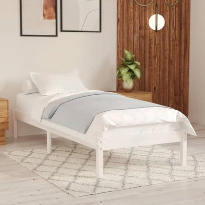 WALPLUS Small Single Bed Frame White Solid Wood No Mattress Compact Bedroom
