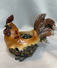 Rustic Farmhouse Rooster Tea Light Candle Holder Planter Figurine 8"