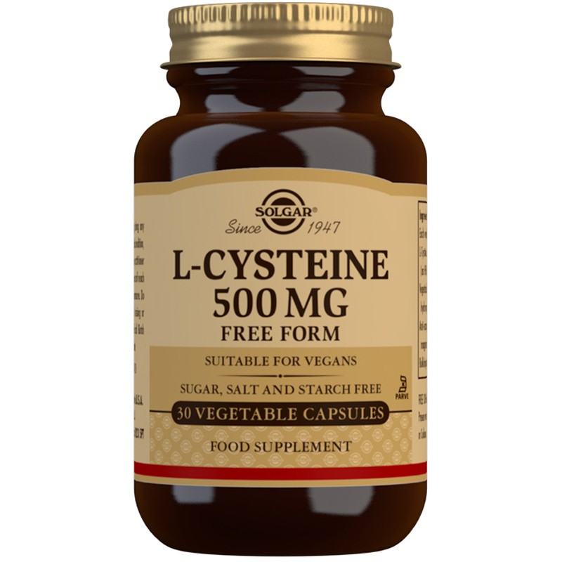 Solgar L Cysteine 500mg Amino Acid 30 Vegetable Capsules Vegan Gluten Dairy Free