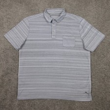 Tommy Bahama Polo Shirt Mens L Gray Striped Island Zone Performance Pocket Golf