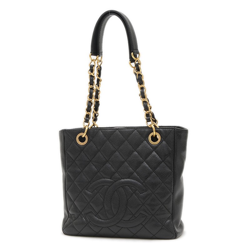 CHANEL PST Tote Bag Black Caviar Leather Gold Hardware Style A50994