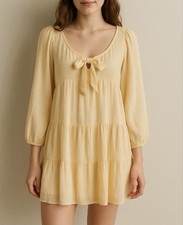 American Eagle | Women’s Butter Yellow Tiered Pheasant Boho Dot Mini Dress - XS