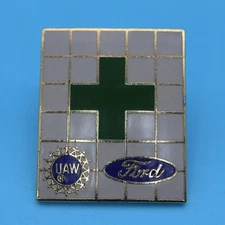 VINTAGE Ford UAW Green Cross Pin Safety Health Recognition Auto Employee Award