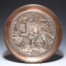 Verkupferter Eisengussteller MINERVA UND PICTURA MIT DEN MUSEN - Ende 19. Jh.