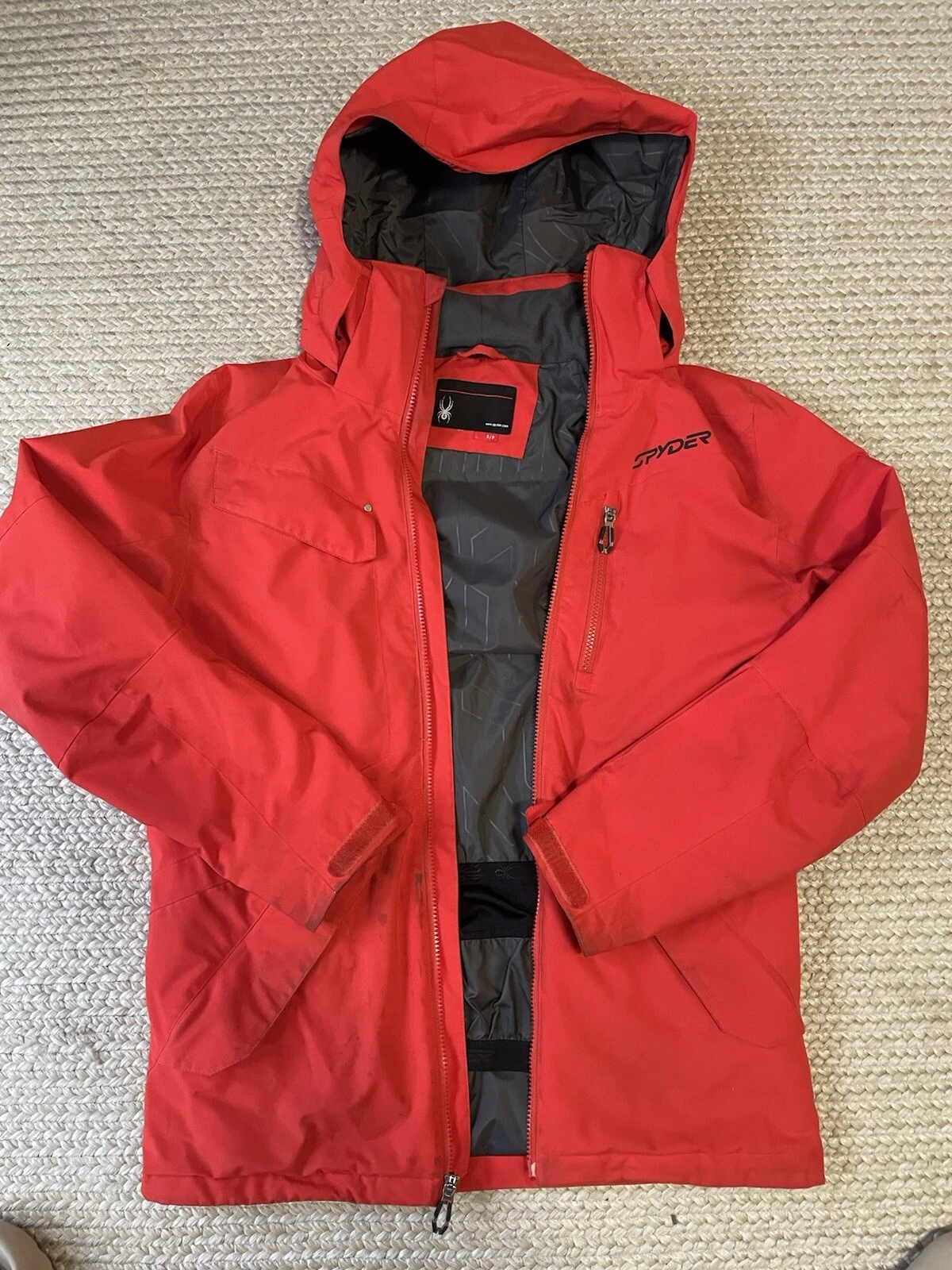 Spyder Hooded Field Insulated Jacket Men Red Insulated Ski Coat Size Small