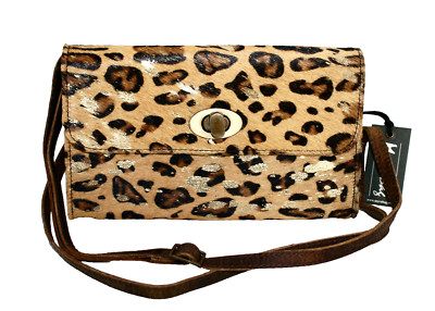 MYRA Leopard Golden Snowflake Wallet Xbody RFID Tan Metallic Gold Hairon Leather