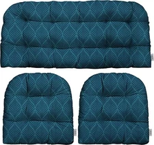 Outdoor 3 Piece Wicker Loveseat & Chair Cushion Set, Fenbrook Blue Abstract