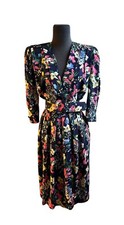 Vtg 80s R.J. STEVENS Petites By Carol Escritor Floral Belted Dress Puff Sleeve 2