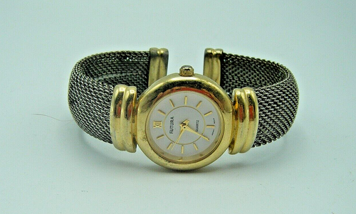 Collectible Vintage Futura Women's Cuff Wrist Watch Quartz Gold & Silver - 第 1/2 張圖片