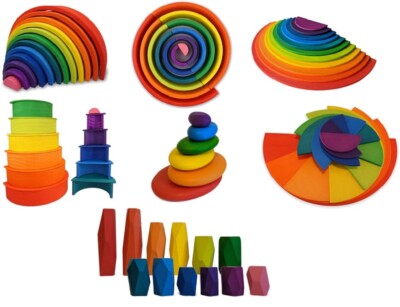 Gamez Galore Holz Regenbogen bunt Stapel-, Balancier- und Sortierblöcke Spielzeug