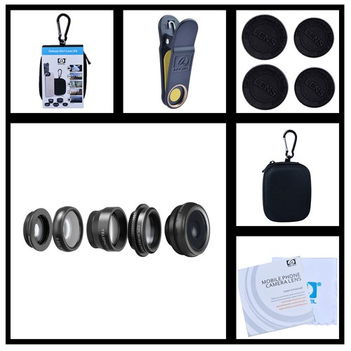 APEXEL Phone Camera Lens Kit 5 in 1 0.63x Wide Angle/15x Macro/2X Telephoto Lens - Photo 6 sur 6