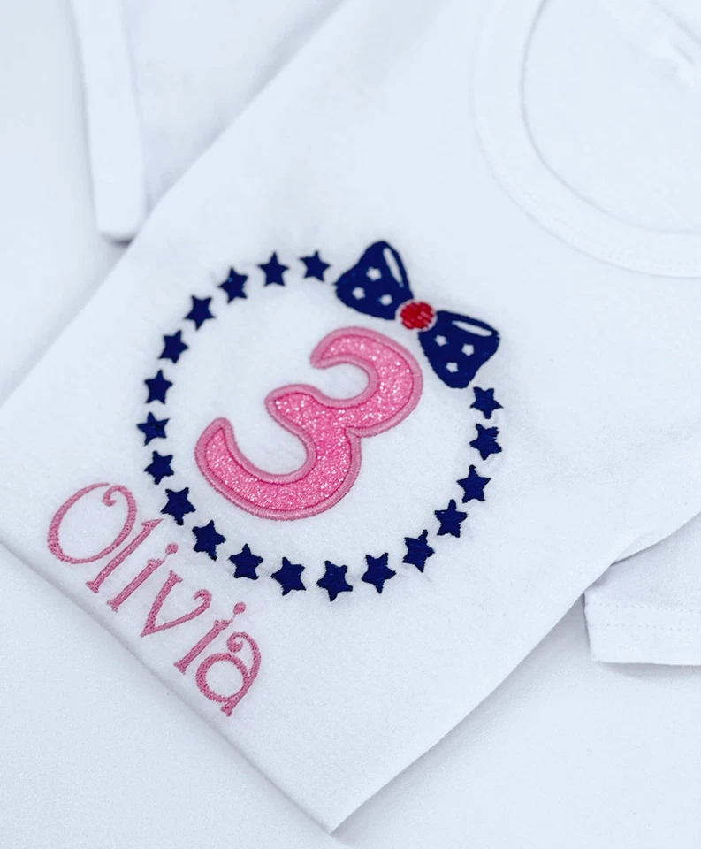 Custom Embroidery Glitter T-Shirt for Girls Personalized Kids Sparkle Tee - Image 4 of 4