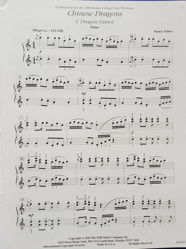 Chinese Dragons One Piano 4 Hands Advanced Duet Sheets Music Book f4 - Image 4 of 4