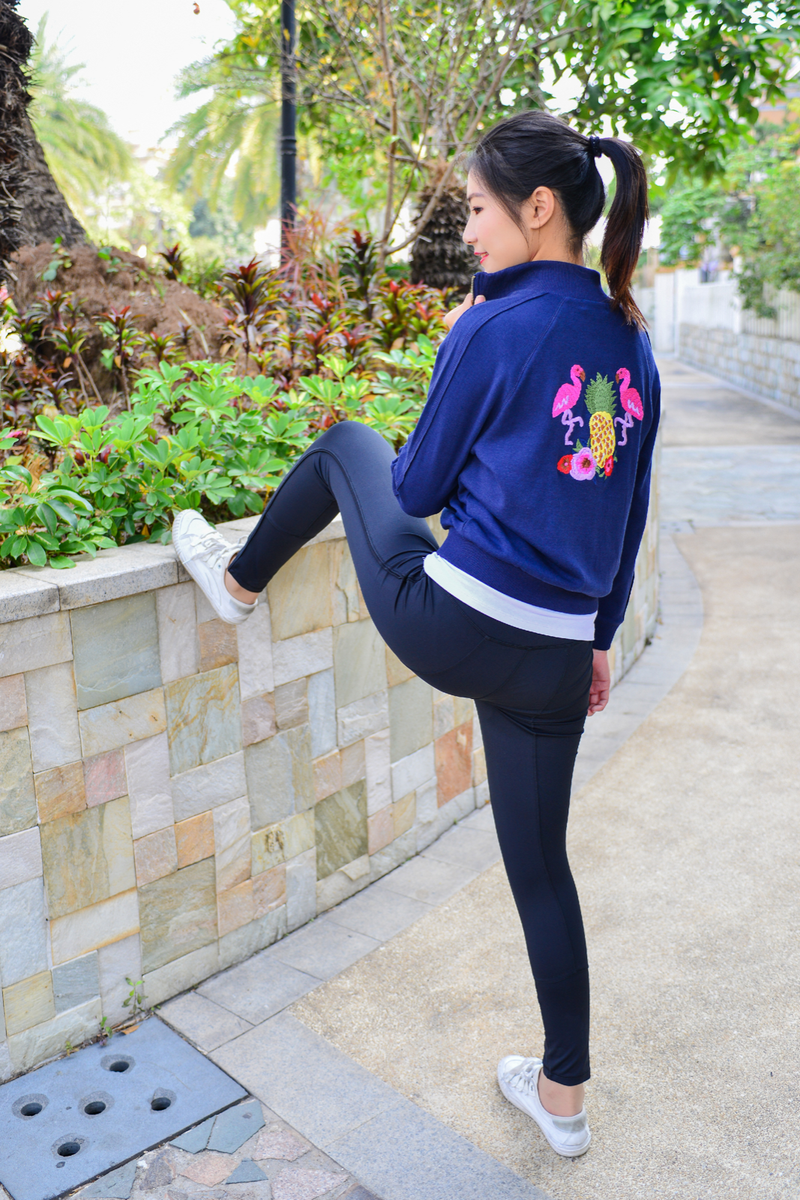 Embroidered Blue Zip Front Sweater Sweatpants Soft Fleece