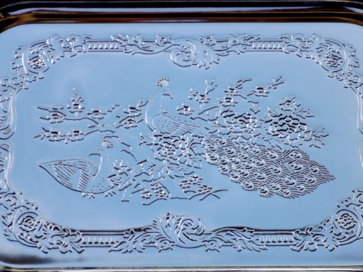New Old Stock 80's Nickel Plated Steel Serving Tray, TWIN