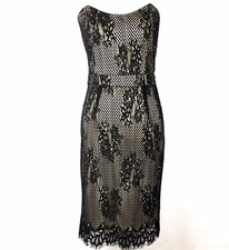 Skies Are Blue Womens Dress Black Nude Lace Cocktail Spaghetti Straps Sz Small