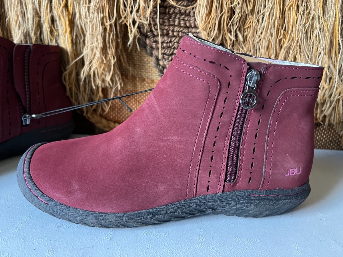 JBU by Jambu Womens Juno Slip On Ankle Boots Burgundy Side Zip