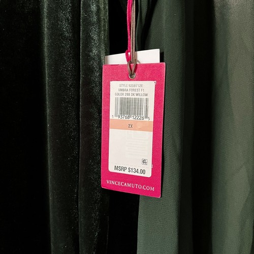 NEU Vince Camuto Samt smaragdgrün langes Ballonärmel Kleid Größe 2X - Bild 4 von 16