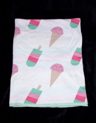 Ice Cream Cone Treat Baby Blanket Pink Green Knit Security Lovey 30x40'' 