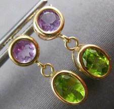 1.8CT AAA PERIDOT AMETHYST 14KT YELLOW GOLD ROUND OVAL BEZEL EARRINGS 27407