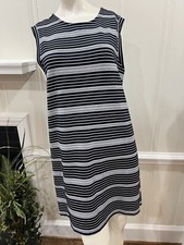 Loft Dress Black White Striped Sheath Dress Sleeveless Medium