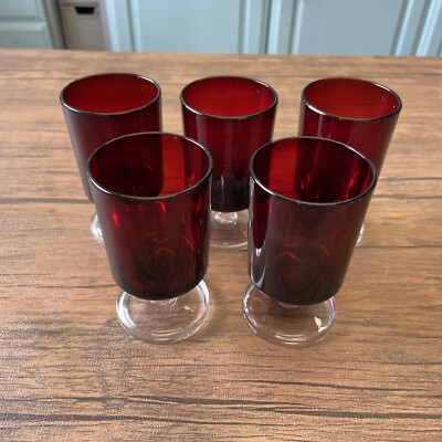 Luminarc Cavalier Rubinrot Fuß Sherry Gläser 5er Set Vintage Retro siehe Hinweis