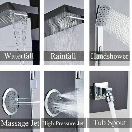 Stainless Steel LED Shower Panel Tower Rain&Waterfall Massage Jets System Mixer - Picture 182 of 187