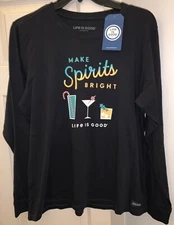 NWT Life Is Good Make Spirits Bright Christmas Women's XL Crusher Black T-shirt