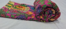 Indian Handmade Ethnic Queen Size Cotton Kantha Quilt Throw Blanket Bedspread