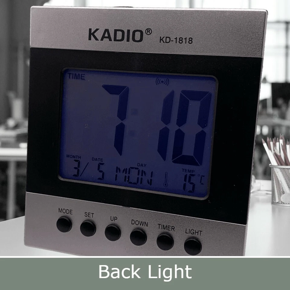 Kadio Desktop Digital Alarm Clock with Large LCD Screen Clock and Indoor Temp - Image 2 of 4