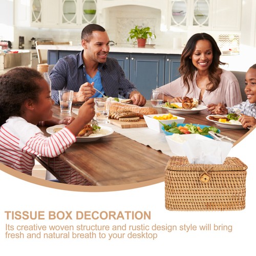Caja de pañuelos de ratán elegantes cajas soportes compactos decoración del hogar - Imagen 5 de 12