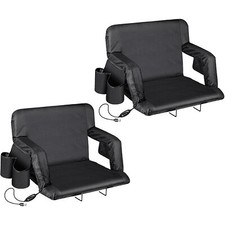 2PCS Heated Stadium Seats w/Back Support Cushion Armrest 3 Level USB Heated
