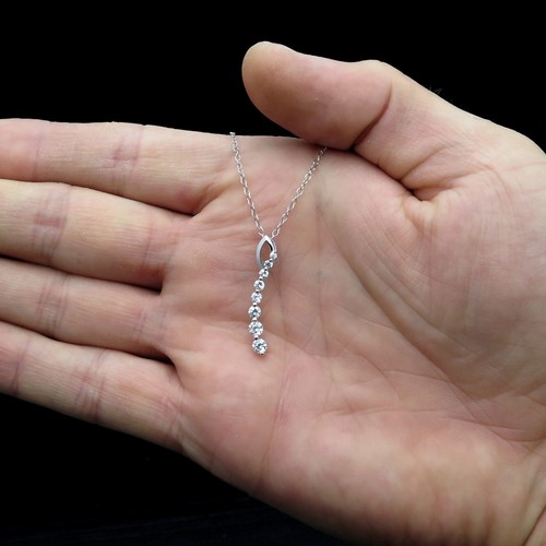 0.68Ct Brilliant Round Simulated Diamond Journey Pendant 14k Solid White Gold - Picture 2 of 3