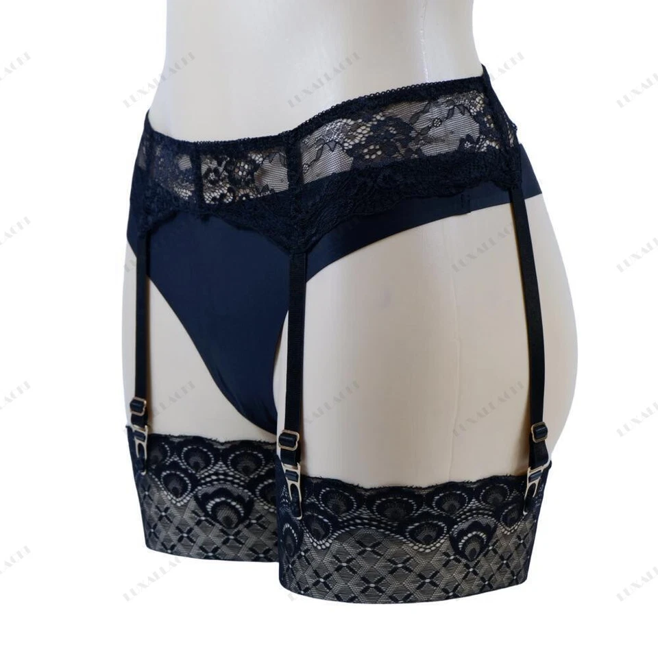 Luxallacki Floral Lace Garter Belt 4 Straps Suspender with Metal Clips Lingerie - Image 3 of 4