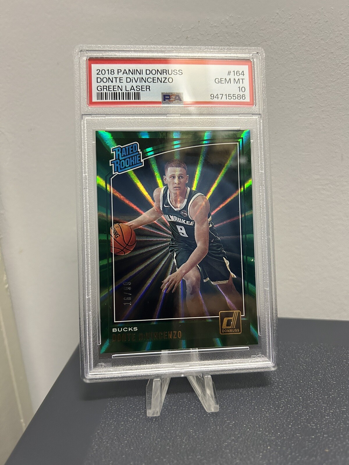 2018 Donruss Rated Rookies Holo Green Laser /99 Donte DiVincenzo RC PSA 10 Pop 4