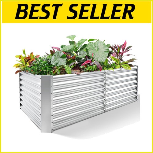 Spacious 8×4 ft Galvanized Raised Vegetable Garden Bed with Drainage Holes