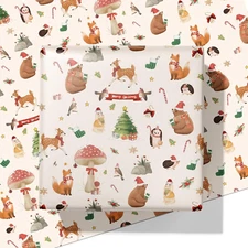 Woodland Christmas Wrapping Paper for Kids - 4 Jumbo Sheets, 40x28 Inches