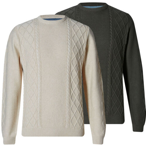 Marks & Spencer Mens Fisherman Cable Knit Jumper New M&S Crew Neck Aran Sweater - Picture 1 of 6