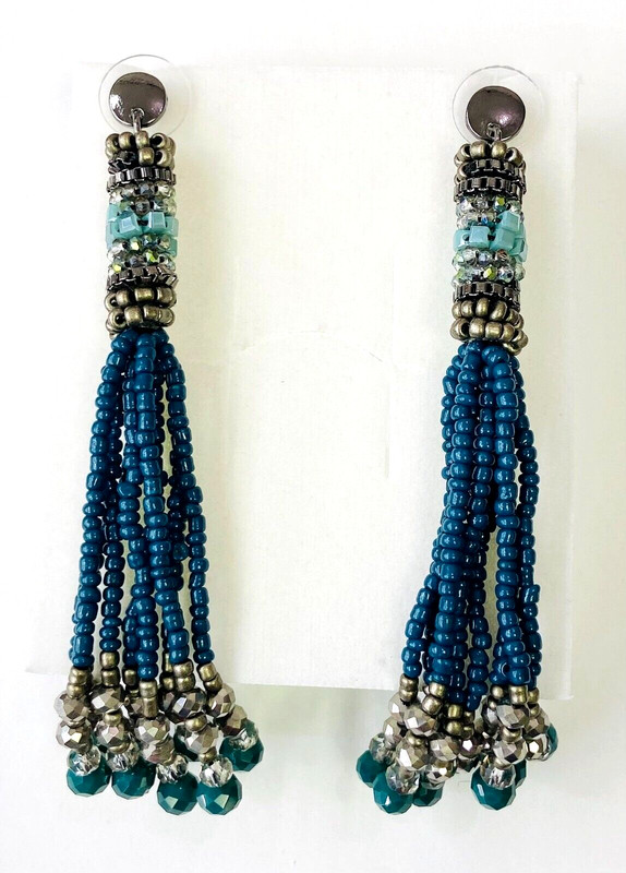 QVC The Marrakesh - Multi-Strand Gunmetal Blue Seed Bead Tassel Earrings