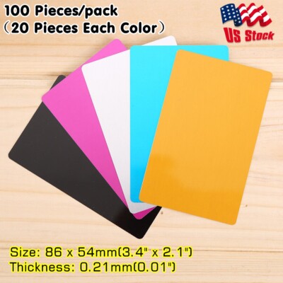 100pcs Multicolor Aluminum Metal Business Cards Blanks Sheet for Laser Engraving