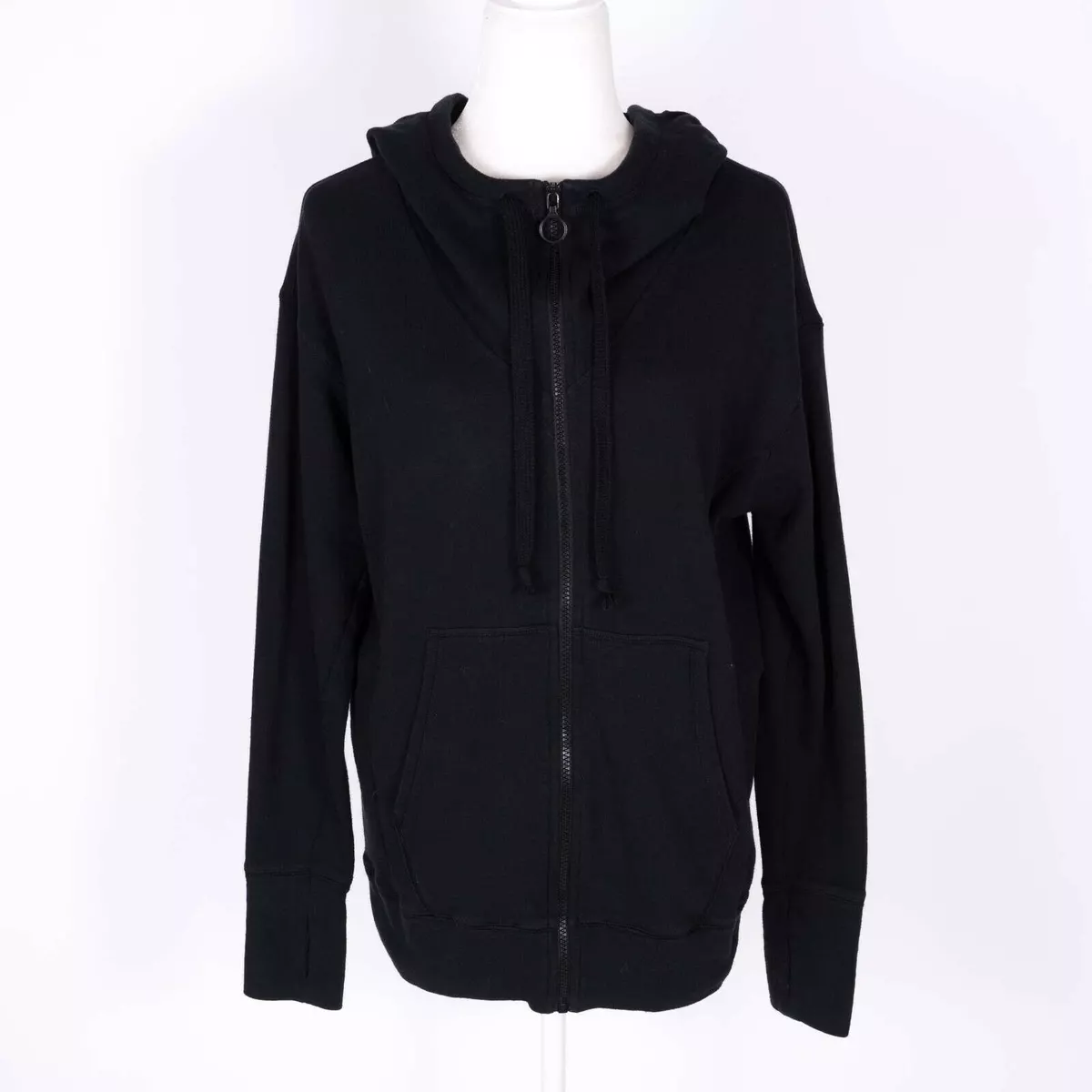 Fabletics Womens Full Zip Hoodie Sweater Black XXS Thumb Holes