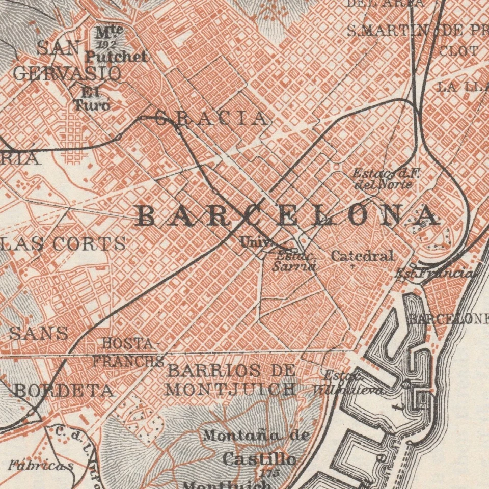 Mapa original do plano da cidade de Barcelona da Espanha 1913 - Imagem 2 de 4