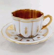 Edelstein Bavaria Demitasse Cup & Saucer Hand Painted Gold & White Floral 60ml